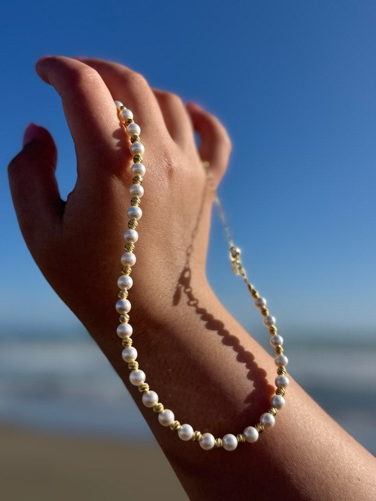 Venus Gold and Pearl Chocker Necklace